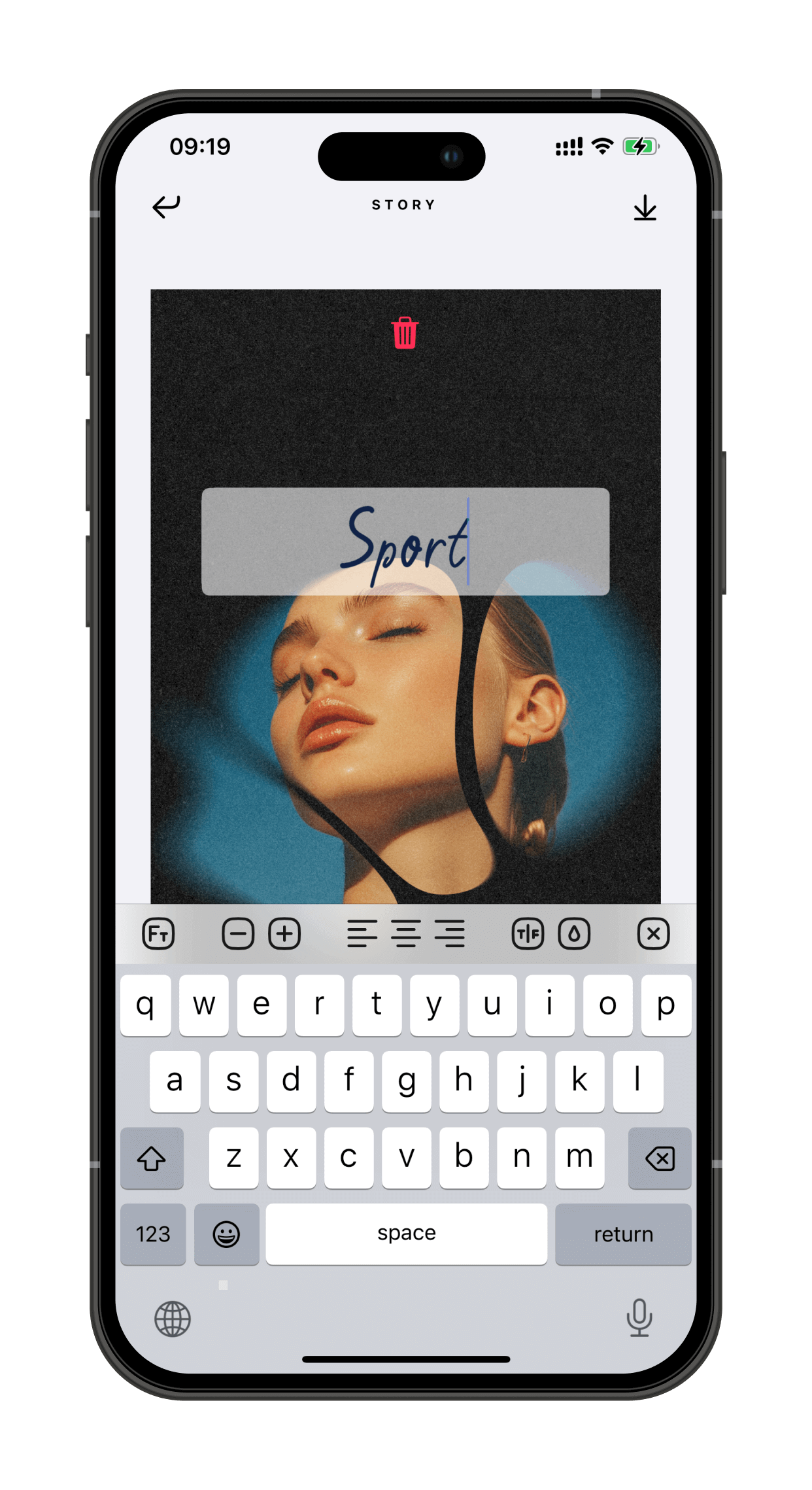Custom text layout preview with bold headings and clean grid for social posts