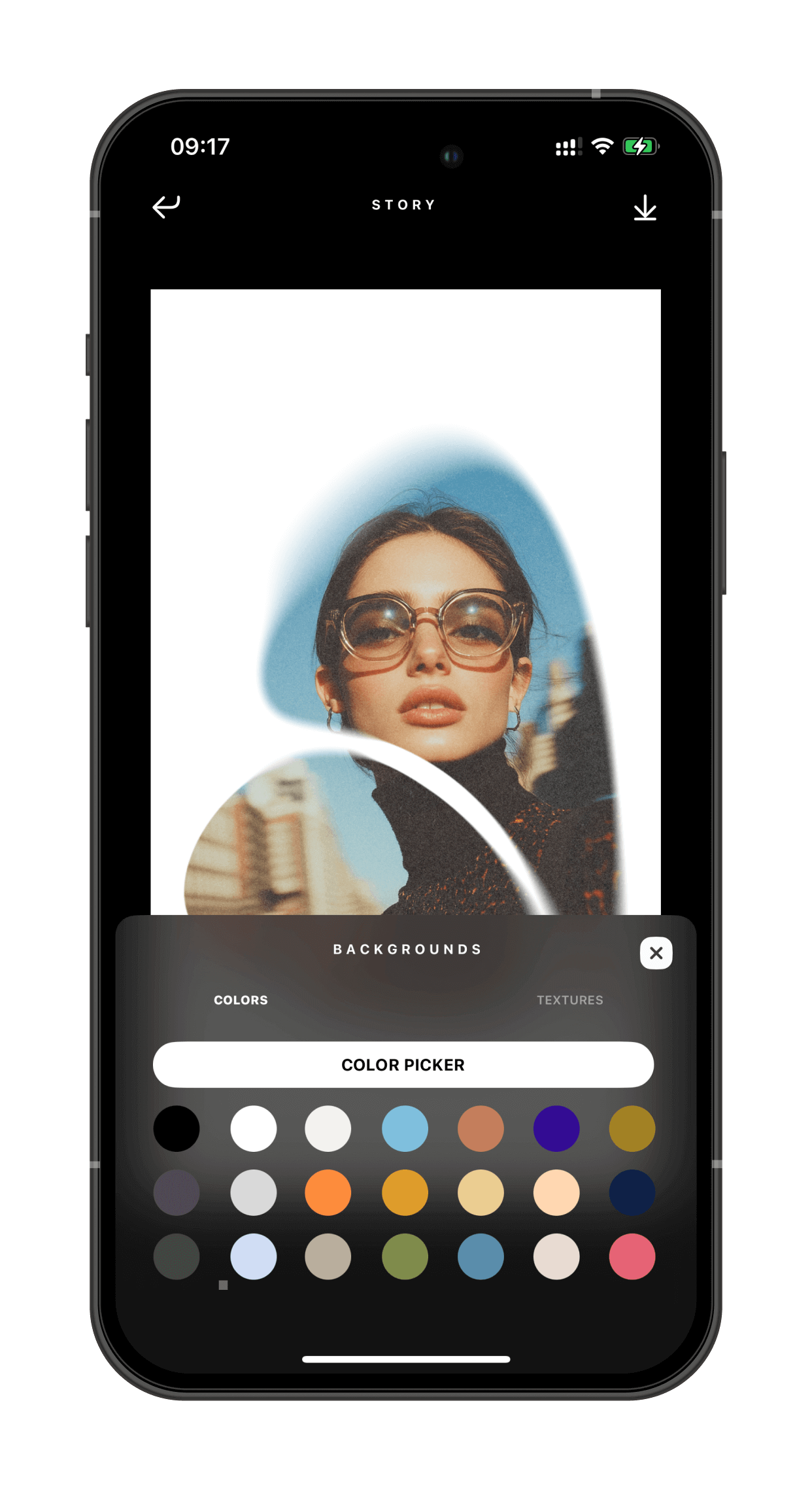 Visual effects pack — film grain, paper textures, and frames applied to a story